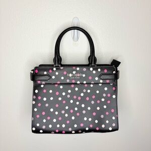 NWOT Kate Spade Staci Black W/Multi Colored Polka Dot Satchel Zip Closure Preppy